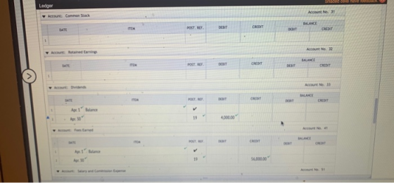 ShBoConser Ledger Account No. 31 Account: Common Stock BALANCE DATE ITEM POST. REF. DEBIT CREDIT DEBIT CREDIT Account No. 32