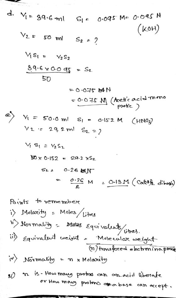d. V 39.6 ml SIE 0.095 Me 0.0a5 N (kOH) SO ml 2 Se- Y2 S2 17 50 (Acetc acid mmo pete 0.07 SO.0 ml CHNO3 O.IS 2 M SI 2 2 ml S