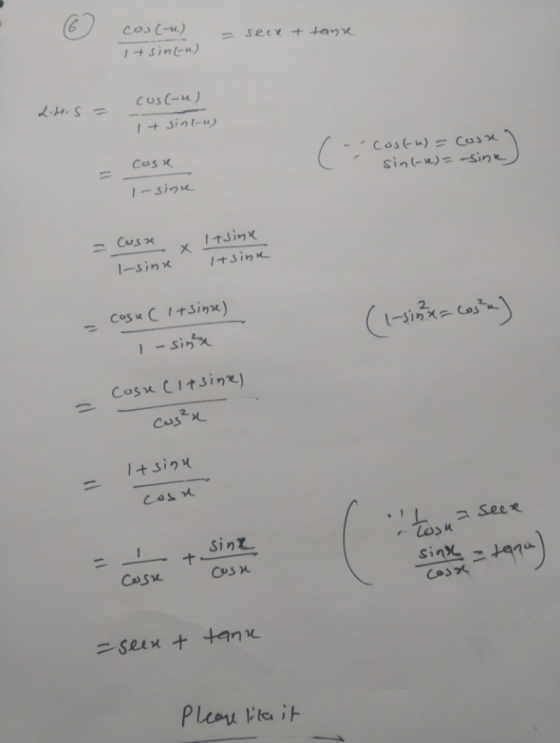 (1- دن = secx + tanse + sin(u) 2.4.5 = Cus(-u) + sin(-u) Costu) = sin(-e) = Costen sine cosa 1-sine - Cusa x Itsine Itsina I-