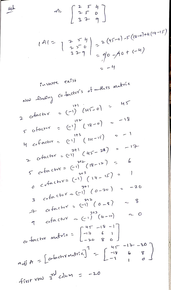( 254 Az Izsol 37 a LAI 2541 2(4540) -5 (18-01+4(14-15) do-hot (-4) -4 in varre exist it . Now finding cofactors of this mat