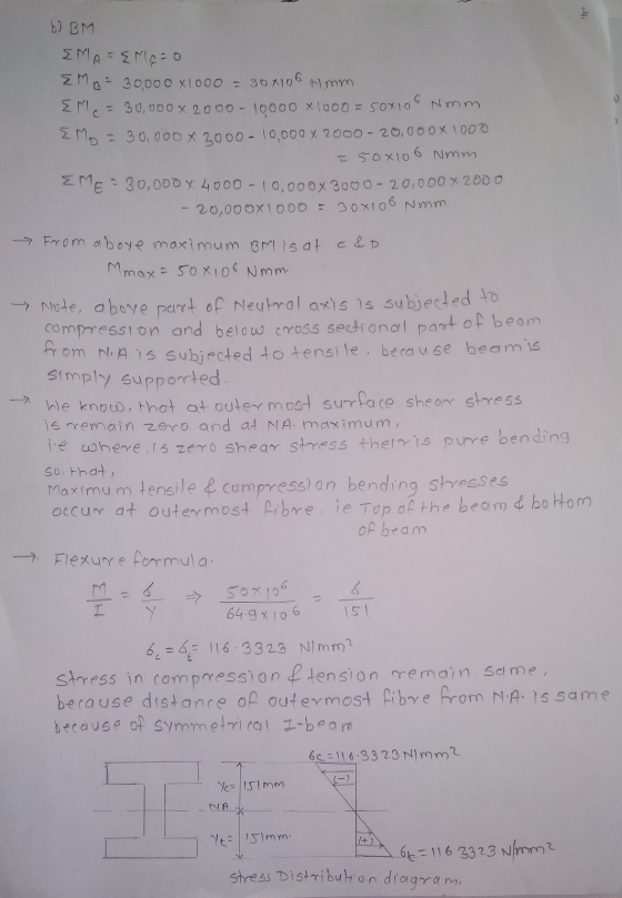 W b) BM EMA = EME=o Emo - 30,000x1000 = 30x106 Hmm. 2 = 3 0 0 0 0 x 2 0 00 - 10000 < | 0 0 0 = 03 10 N O Mo = 30,000 x 2000 -