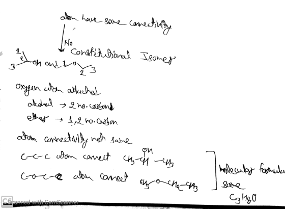 alom have some connectivity No & Constitutional Bon and 1983 Isomer oxygen atom attached okohal 2 no. carbond they 1,2 noi Ca