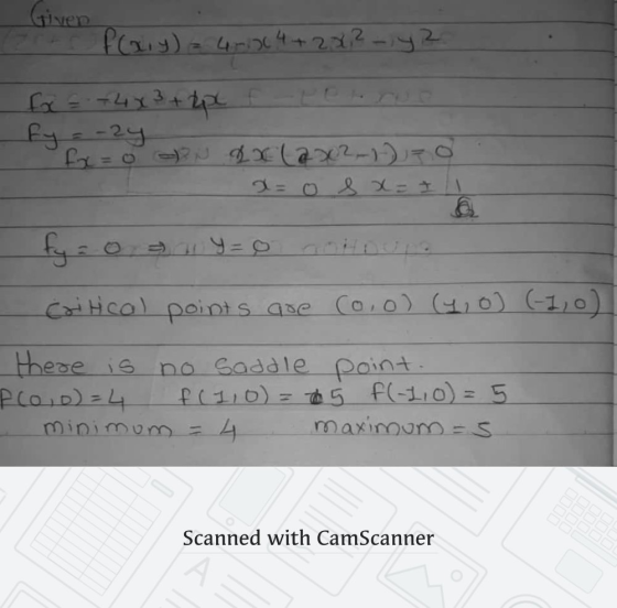 per flary) = 452 4+28,2-iy? fx = + 4 x 3 + kpl fy=-24 fx=0 ?N Ixlax270 a=0 S x= I1 fy = 0, y = 0 Critical points are 60.0) (4