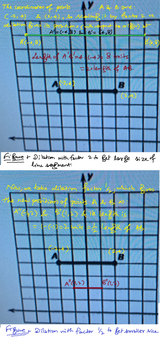 The couradinates of points Y A & Bone C2+) & (2, 4) , so scaling it by factus 2 at dibam res its positions with rexpect to a