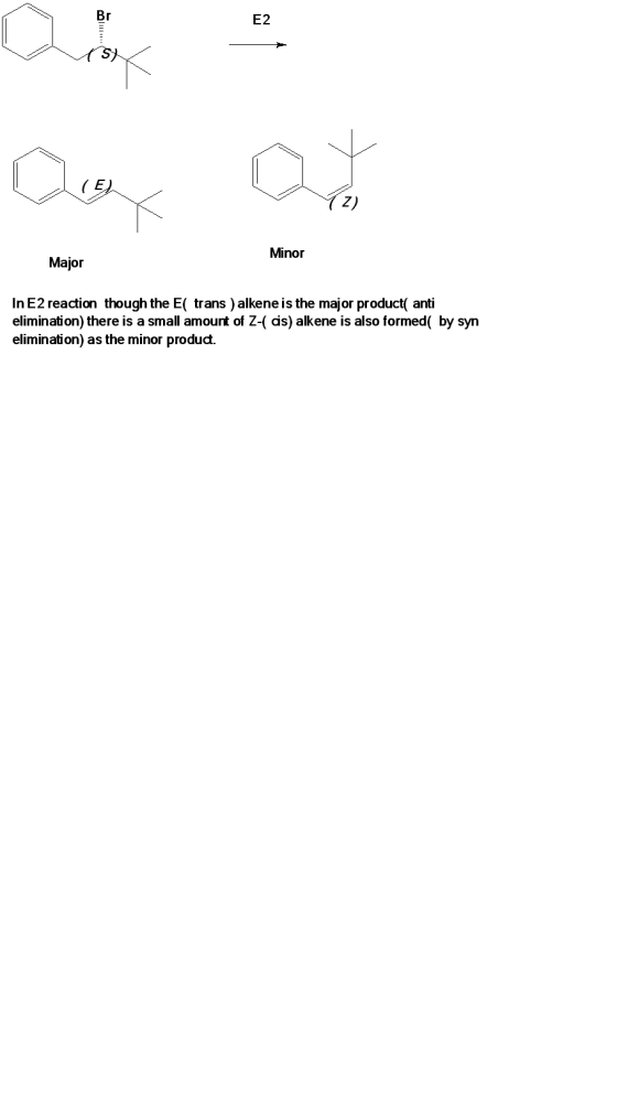 ВІ E2 Q ( E Minor Major In E2 reaction though the E( trans ) alkene is the major product( anti elimination) there is a small