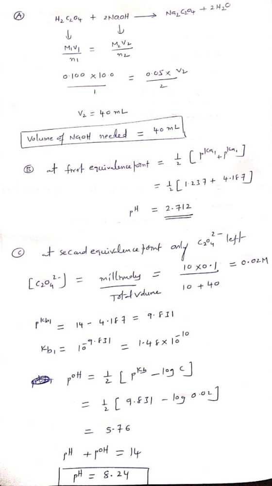 A H2 O 2NaoH Na, C042 20 MVL MIVI n o100 x lo o o.OSX V V 40 mL Volume NaoH needed tC tfet equialsnea fornt tL2374IF 7 = 2-71