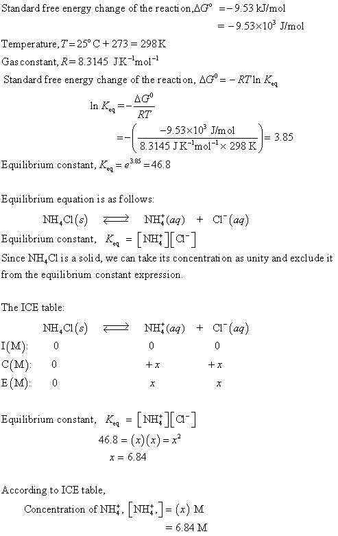 Stan dard free energy change of the reacti on,AG9.53 kJ/mol =-9.53×103 J/mol Temperature,T 25°C273 298K Gas constant, R 8.314