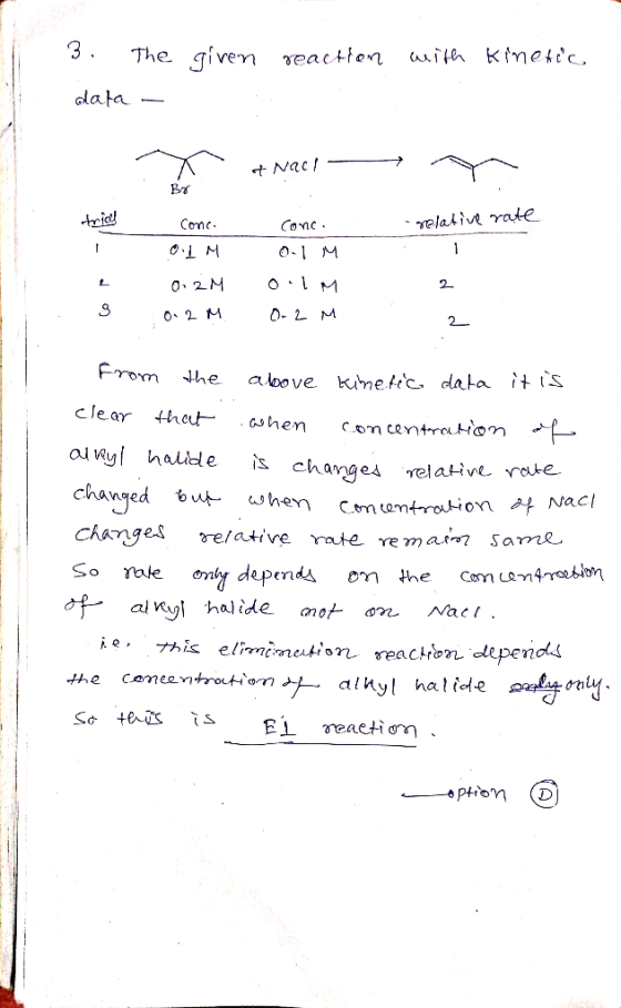 3. The given reaction with kinetic data - of Nach Br trial conce relative rate Conc 0.1M on M 0.2M olm 0.2 M. Or 2 M 2 from t