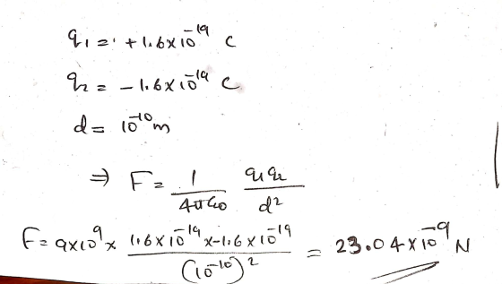 qizi+w6x10 C qz 1.6x10lac 10 d= 10 m → Ez Fz. uh 400 d² fa axcox 106x104x=166x1019 (100)? ។ 23.04 x 10 N =