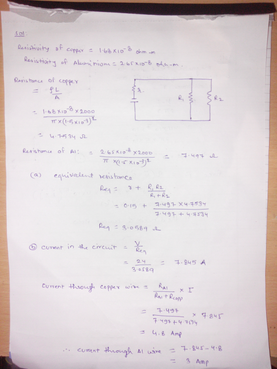 eestanes of coppe Y 2 1-5 34 aequivelenst resis tancs ⓑ curent in the circuit Re 二千,49千 8 Amp 3 Amp