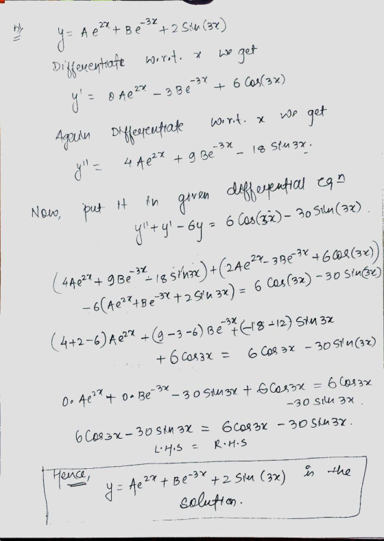 -3 we get -27 6 Cos(3x) Wort. x -32 18 Stu3x y = A 6²% + Bé +2 Sil (32 Differentiate Worot. x y = 84e22 – 9 Be Ageun Differe