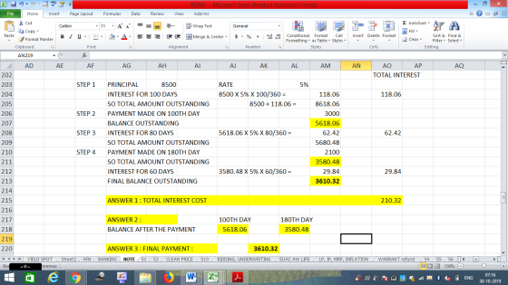 BOND- Microsoft Excel (Product Activation Failed) Page Layout Formulas File Home Insert Data Review View Add-Ins Z AutoSum- C