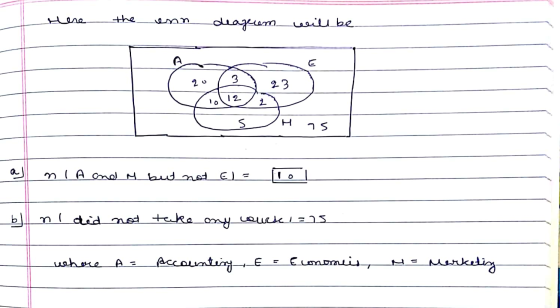 here the enn deaguem will be IT q3 LH as a ni A and it but not El= lol b) n I did not take any course i=15 where A : Accounti