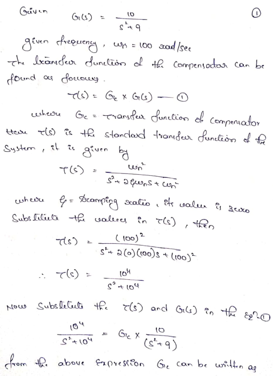 Güven 66) = given frequency, Wp = 100 sad (see the bransfer function of the compensator can be found as Joccony 1 1(s) = Gre