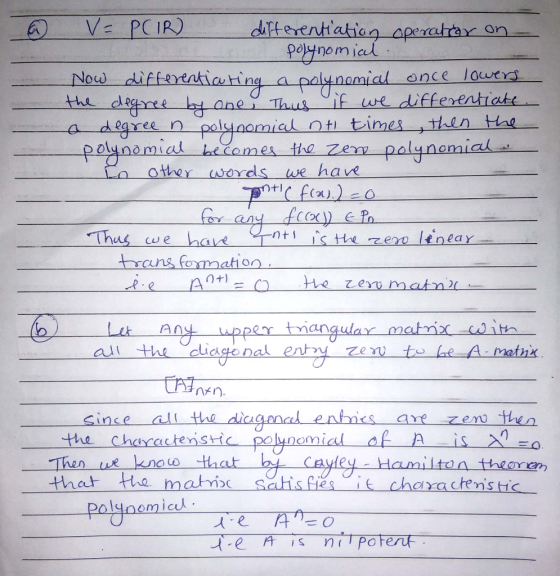 6 V=PCIR) differentiation operator on De polynomial. Now differentiating a polynomial once lowers the degree by one, This if