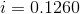 i = 0.1260