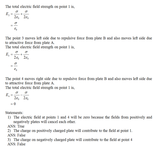 The total electric field strength on point 1 is, 280 280 The point 3 moves left side due to repulsive force from plate B and