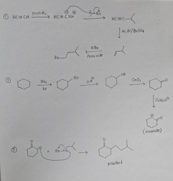 ann an NANH₂ O H=CH Br HEC Na HCEC 2.Pd/BaSO4 HBr B1- Peroxide 애 GO3 O2000 ho (Hsoo (enolate) 01.-me product