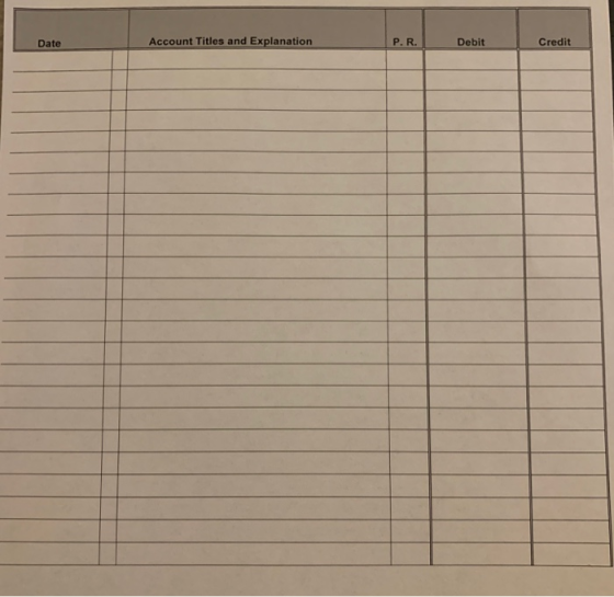 Date Account Titles and Explanation Debit Credit