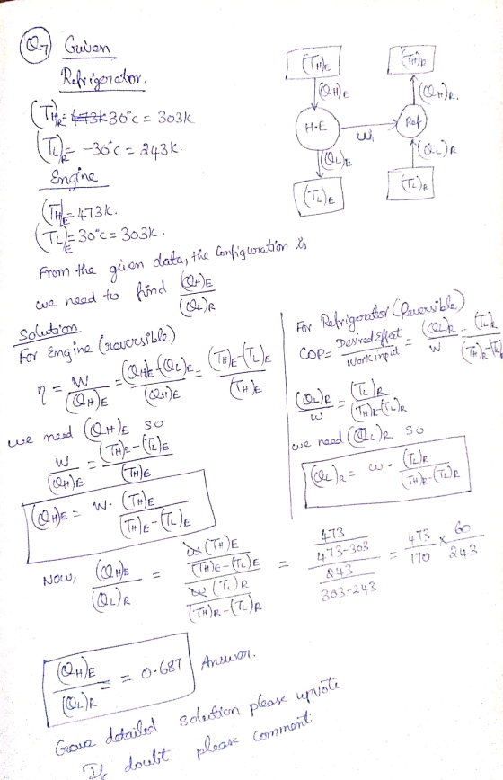 Tube 02-1) Q) Greion Refrigerator (THE 193*36*c = 3031 (Tue 36c= 243k Engine (THE TL)= 30°c = 303%. ſrcem. & Red (Qc)R HE wi