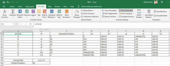 Abhishek Rai - ESSE 2020 - Excel File Home Insert Page Layout Formulas Data Review View Help Tell me what you want to do * Fi