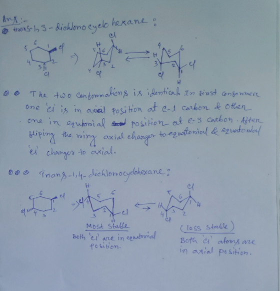 Anti- o traans-1, 3-dichlono eyelo hexane : G 1 ef # HE ad 00 The two conformation & is identical In first conformere one ei