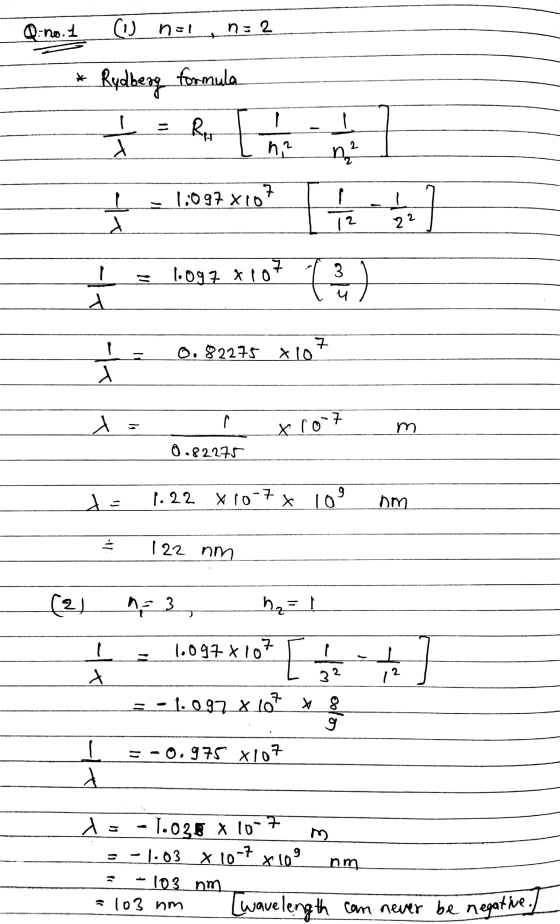 16-.4 Unly n = 2 - * Rydbeng formula ★ . [ 글 - 1:59x10 | 1 = 1-097 x107 1 3 ) . . 8227 x lot x= x107 m 0.22207 - - 1.22 x 10-