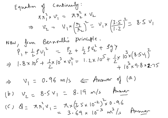 - Equation of continuity: nixu, = x 1 x Uz >> V = V * ( ) = Vix (3:)=85 vi Now, from Bernoulls principle. 1. P + 2 su 2 = 2