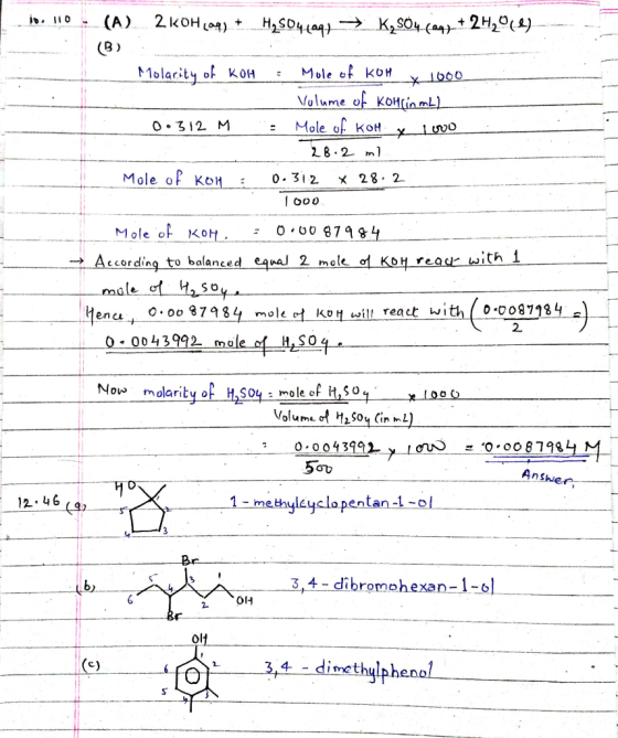 io. lo . (A). 2KOH(aq) + H2804.40q→ K2SO4.caq + 2H2048) B) 11olacity of кон : Mole e} кон у 1660 Volume of Kohlin mL) 0.312 M