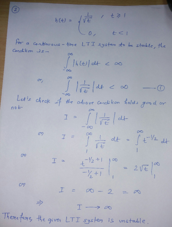 / t71 t for Conbhuous - bme LTIsystem to be stalle, he a Conolihon ts- de Let ls checkk t te above Condli kon holds o0d not I