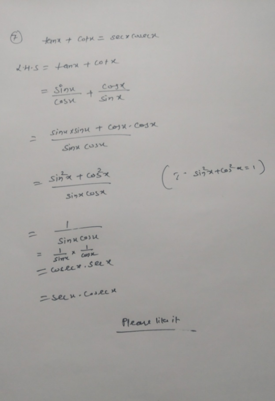 tema + Cotr = secx coreca LH:S = tann + cotx = sin cosu cost I sina cosu-Cosa sinuxsinut sinne cusu (e sine + cos²a=1) sina +