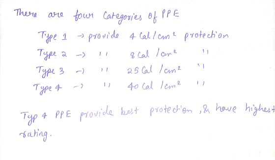 There -) с) are four Categories of PPE Type 1 → provide 4 Callane protection Тере а 8 cal lanz Тарг 3 25 Cal lama Type + 40 C