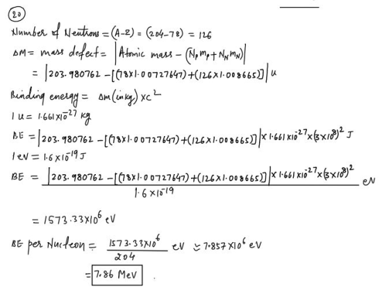 20 xlumber of Neutrons = (A-2) = (204_78) = 126 DM = mass defect= Atomic mass - (amat Normal 1203.980762 -(61841-00727647) (1