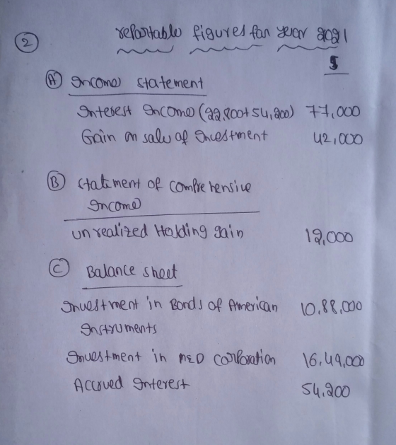 reportable figures for year 2001 Income statement Interest Income (22.800454,900) 77,000 Gain on sale of ancestment 42,000 ®