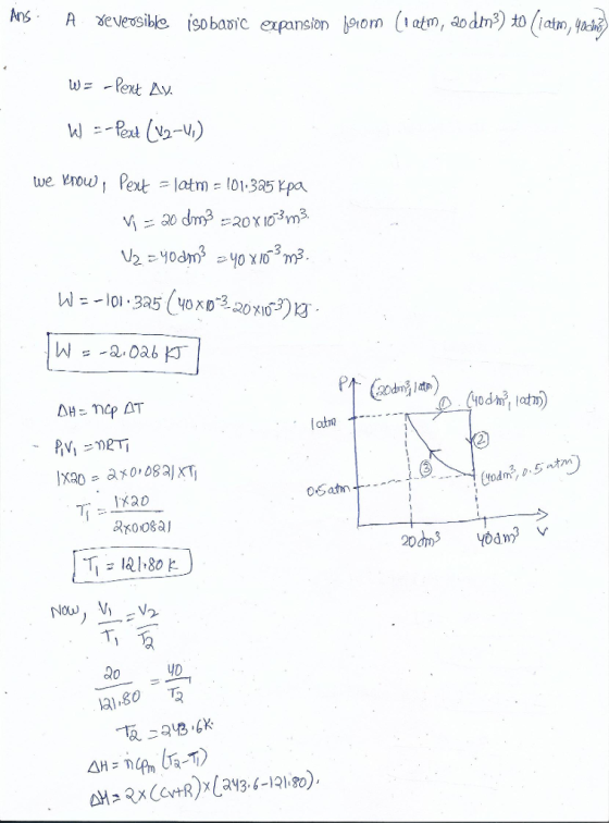 Ans A isobaoc expansion jrom ( at», aodn3) to latr) atre 2. (yodn, o.tm 80 08a 20 yo 131.80