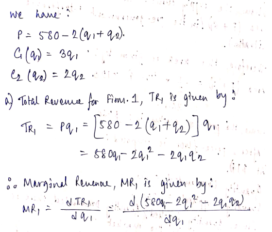 we have see Pa 580–2001+92). Glad = 39, Bilik - (a) - 24 a) Total Revenue for from: 1, Try as given by a n TRY = pq, = 1580 –