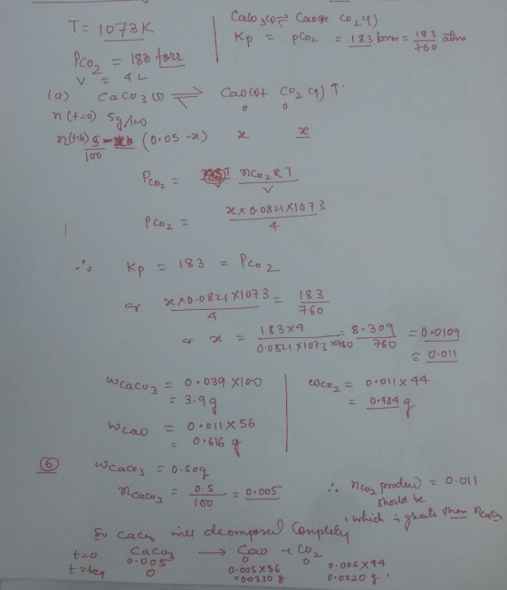 Calo 3o2 CaD g Co) KP T- 1073K = 183 brr 183 at 460 pCor Pco2 =180 tarr 4 L V Cao (0t Co 1) T (a) Ca Co3s 2e e Peor X8O-0824