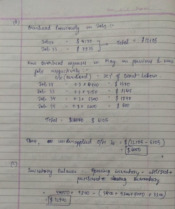Date: Page no (b) overhead Previously on sols :- $12105 Jolyt Job 33 $4170 $ 79 35 Total 3- m M expenses May on previous & ne