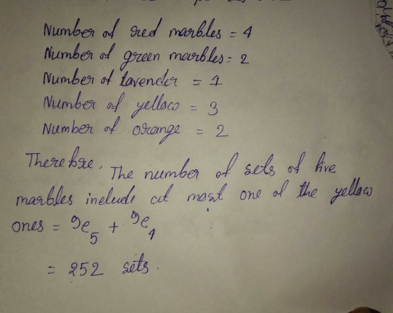 green marbles-2 Number of red marbles = 4 Number of Number of lavender = 1 Number of yellow = 3 Number of orange There are ma