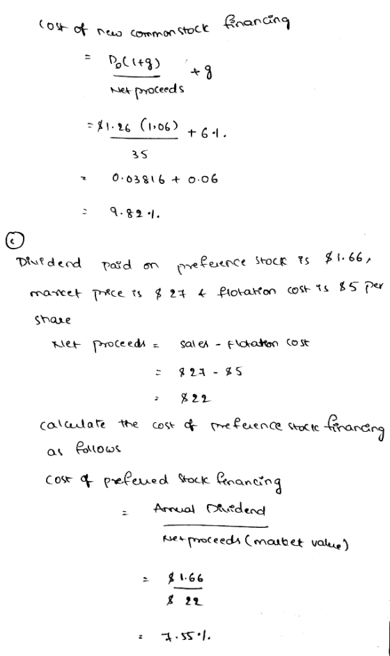 fnancng COst o rw Common Stock proceeds Net +61 3S O 03816 t o o6 .82. $1. 66 Diufdend Paid on Plotaton cost ts 85 Per macet