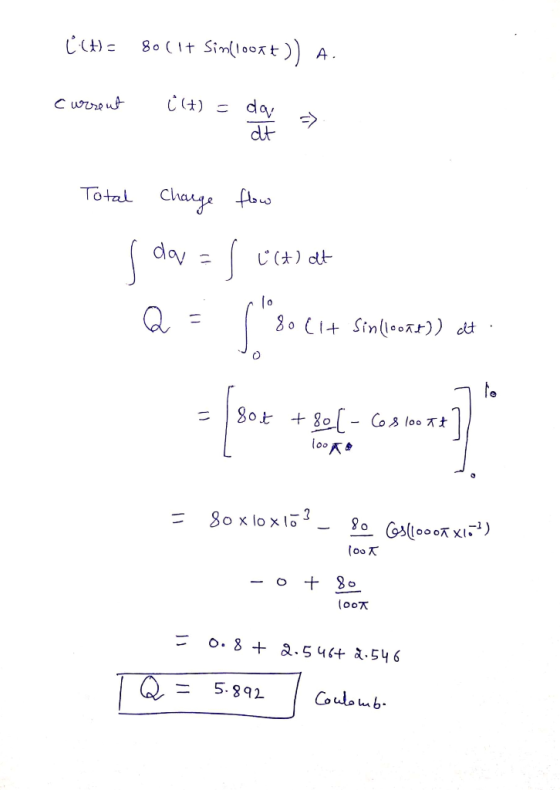 LCHE 80117 Sindroogt)) A. Current (+) = 0 at Total Charge flow s dow= f est) at (t) at I 80 (it Sinllocat)) at . = 805 +80 [