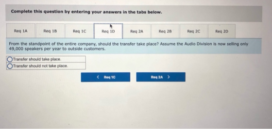 Complete this question by entering your answers in the tabs below. Req 1D Req 18 Req 1A Req 1C Req 2C Req 2D Req 2A Req 2B Fr