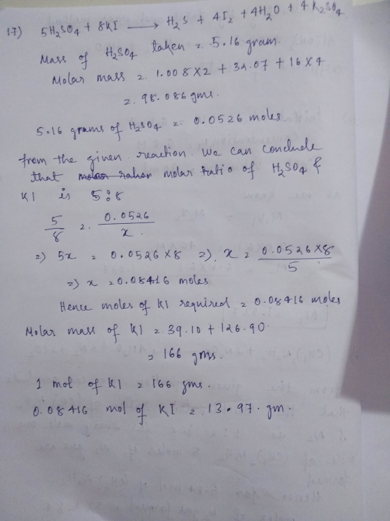 H₂ + 4 + 4H₂0 & 4 K2544 of Mass Molar mass H₂Soq taken 2.5.16 gram. 1.008X2 + 32.07 + 16 X 9 2. 2. 2. 98.086gme. 5-16 grams o