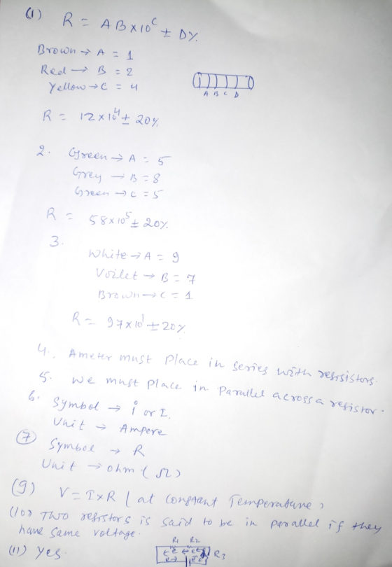 (1) R = AB X10 + DY Brown Red Yellow A = 1 B =2 c = 4 A B C D R = 12x10 + 20% 2. Green Grey A = 5 38 Green (=5 R = 58x105 & 2