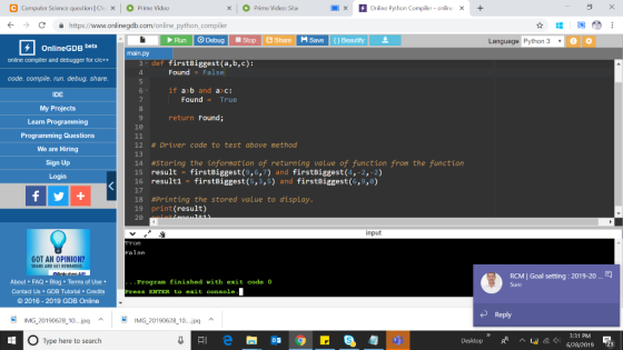 Online Python Compiler - online Prime Video Prime Video: Sila C Compuler Science question Che X x x https://www.onlinegdb.com