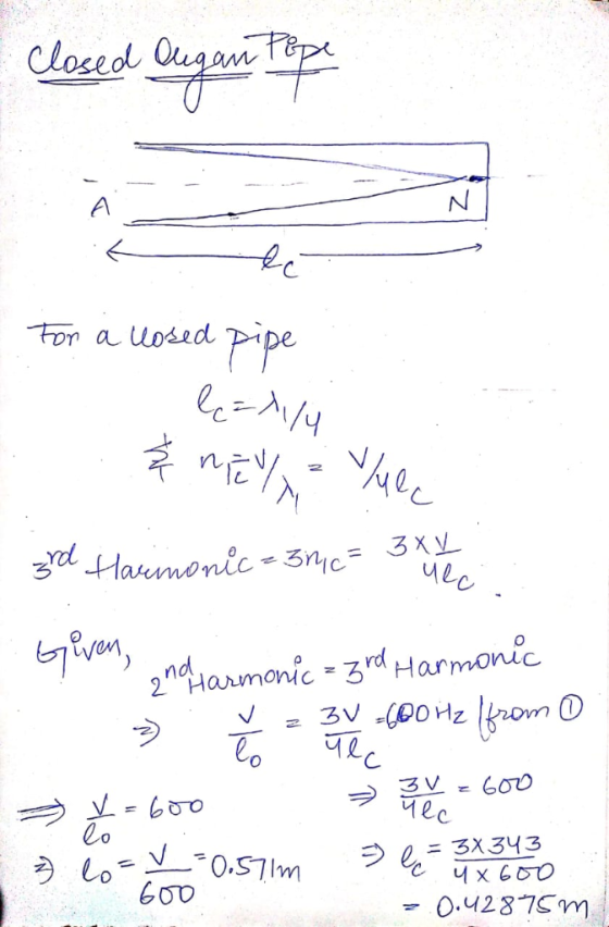 Closed Pipe le-A/y Fon a uosed Harmenic 3nyc= 3Xy_ yivon 2narmonic 3rdHarmonic 3 V ec lo = 3X343 LoV0.S7Im - 0.4287CM