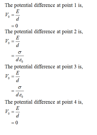 The potential difference at point 1 is, The potential difference at point 2 is, deo The potential difference at point 3 is, d