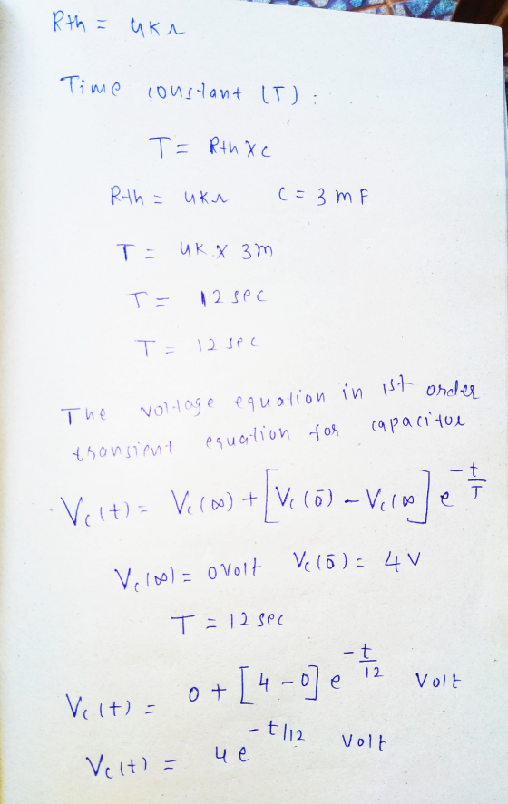 Rth = Time constant IT): voltage equation in ist order tika T= Rth ac Ruth = uka (= 3MF T = UK.X 3m T 12 sec T = 12 sec capac