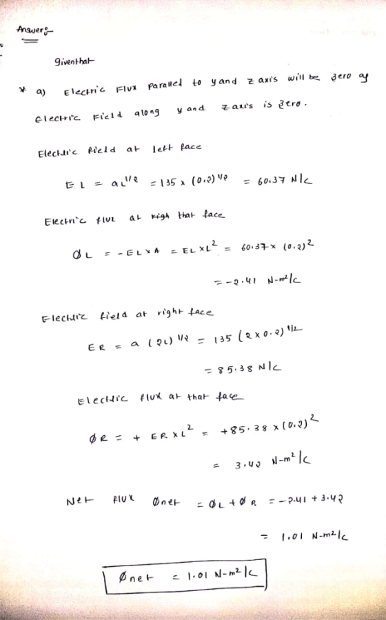 iventhat a) Elechn Flvx Paralel to yand z axis wil bec 3ero aj electr忆 Field along ElectItc Held a lett pace 85.38 Nle