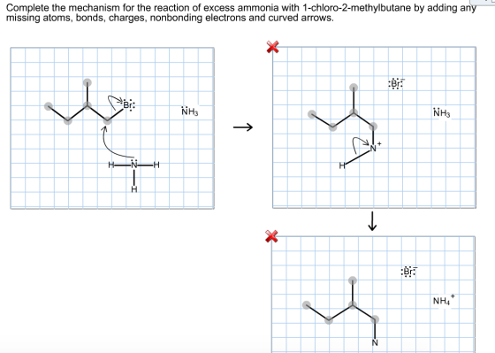 Complete the mechanism for the reaction of excess